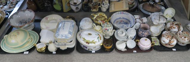 A collection of ceramics including teawares, Susie Cooper oval platters and tureen, Stag punch bowl,