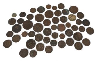 A mixed lot of continental European copper coins, French Empire, Spain Portugal, Italy etc Condition