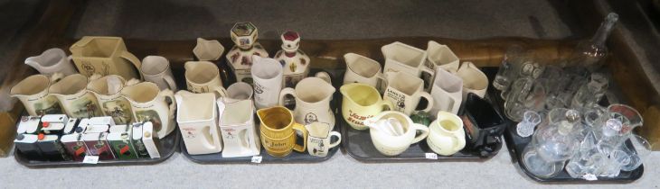 A collection of pottery whisky water jugs, decanters, and drinking glasses etc Condition Report: