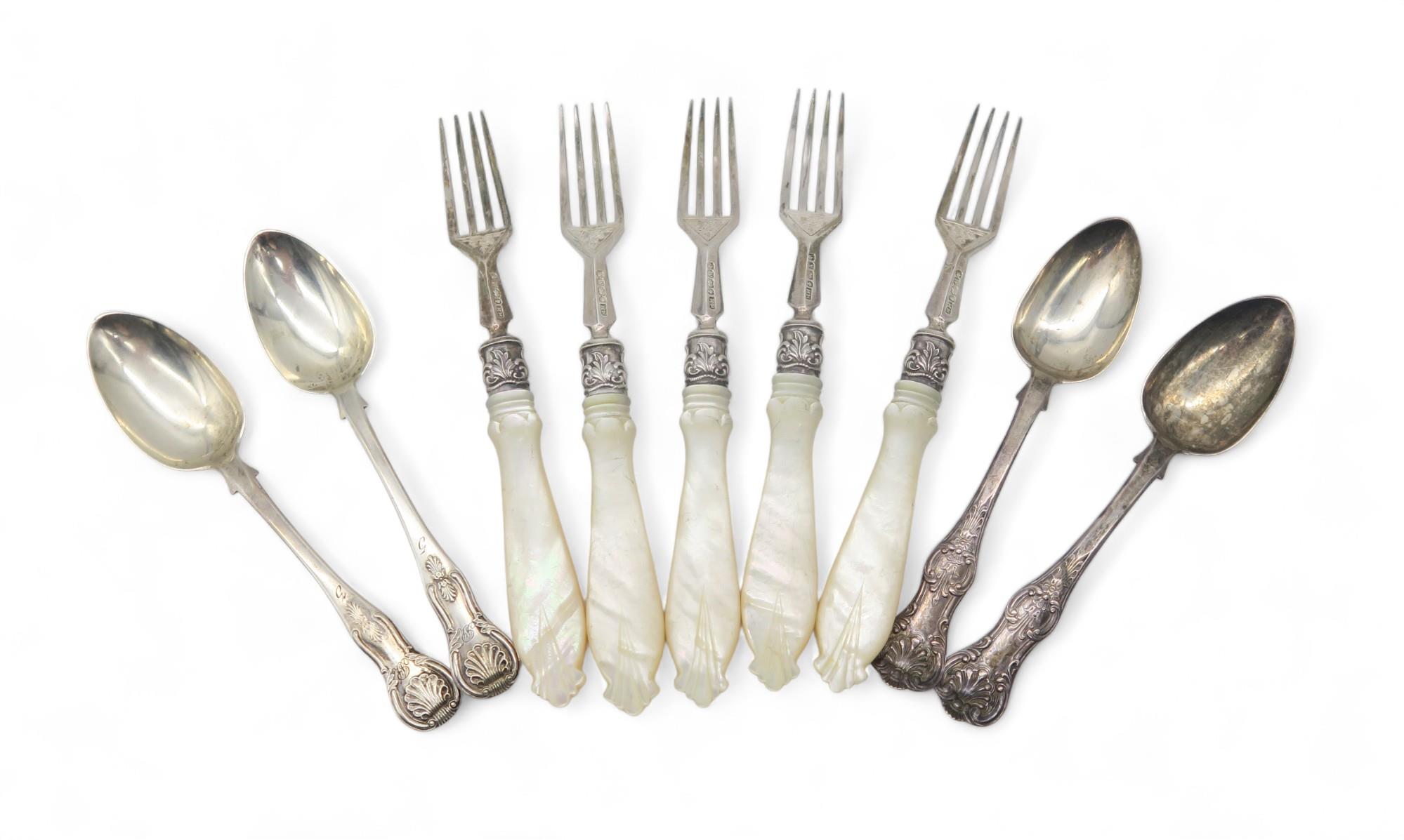 A set of five Victorian silver mother of pearl fish knives, by Harrison Brothers & Howson, Sheffield