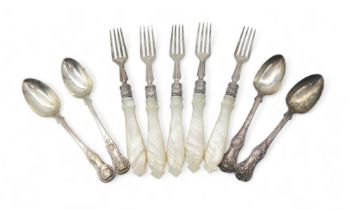 A set of five Victorian silver mother of pearl fish knives, by Harrison Brothers & Howson, Sheffield