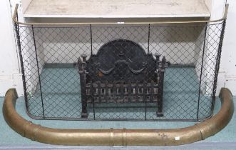 A lot comprising 19th century cast iron fire basket with shaped back, 45cm high x 60cm wide x 27cm