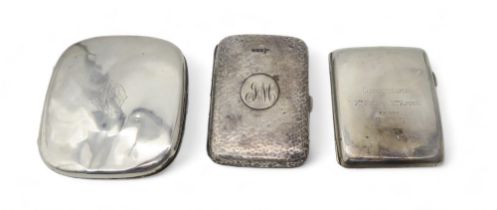 A silver cigarette case, by Walker & Hall, Sheffield, with a hammered finish, another shaped