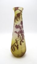 EMILE GALLE (1846-1904)  A large cameo glass vase decorated with wisteria, with purple over yellow