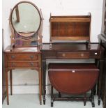 A mixed lot comprising mahogany single drawer hall table, two drawer occasional table, drop leaf