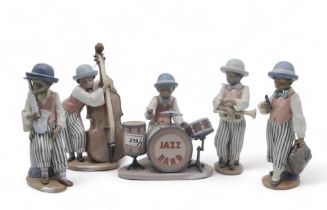 A Lladro jazz band including drummer, double bass player,  saxophonist, trumpet player and