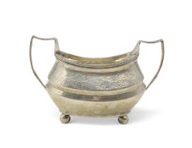 A George III silver twin-handled sugar bowl, maker's mark rubbed, London 1810, of shaped form,