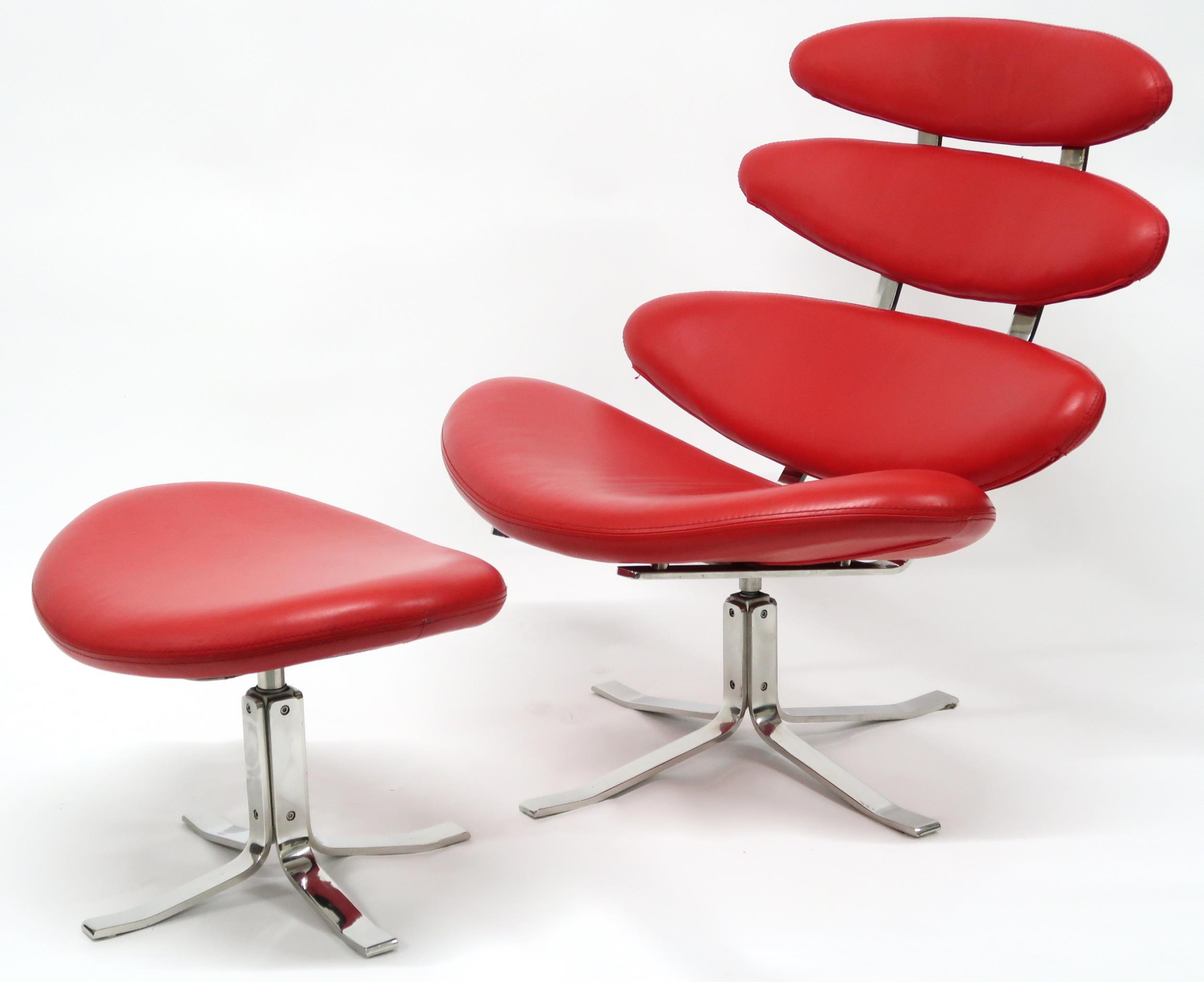 A CONTEMPORARY AFTER POUL VOLTHER "EJ5 CORONA" LOUNGE CHAIR AND STOOL  chair with graduating oval - Image 6 of 14