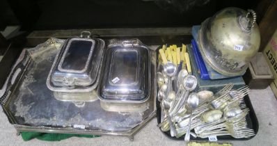 A collection of EPNS including a large serving tray, two entree dishes, a food dome lid, loose