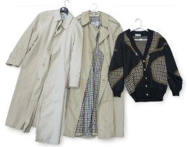 A  collection of designer coats and clothes including Aquascutum, Jaeger, Feraud, Daks, Yves Saint