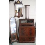 A mixed lot to include mahogany two door media unit, glass front tv cabinet, circular topped