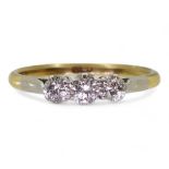 An 18ct gold three stone diamond ring, set with estimated approx 0.25cts in total, size M, weight