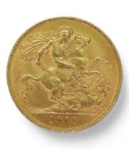 GEORGE V (1910-1936) 1/2 Sovereign Coin 1911 Obverse bust of King George V facing left GEORGIVS V