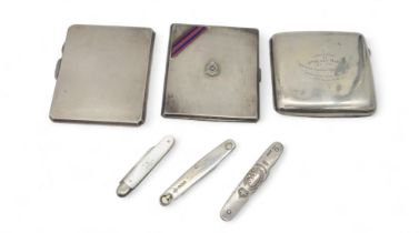 A George V silver cigarette case by John William Barrett, Birmingham 1947, decorated with the