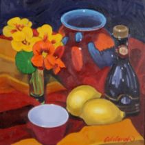 FRANK COLCLOUGH (SCOTTISH b.1975)  POOLE POT & NASTURTIUMS  Oil on board, signed lower right, 24 x