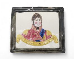 A Scottish pottery George IV commemorative plaque probably Portobello, moulded and painted in