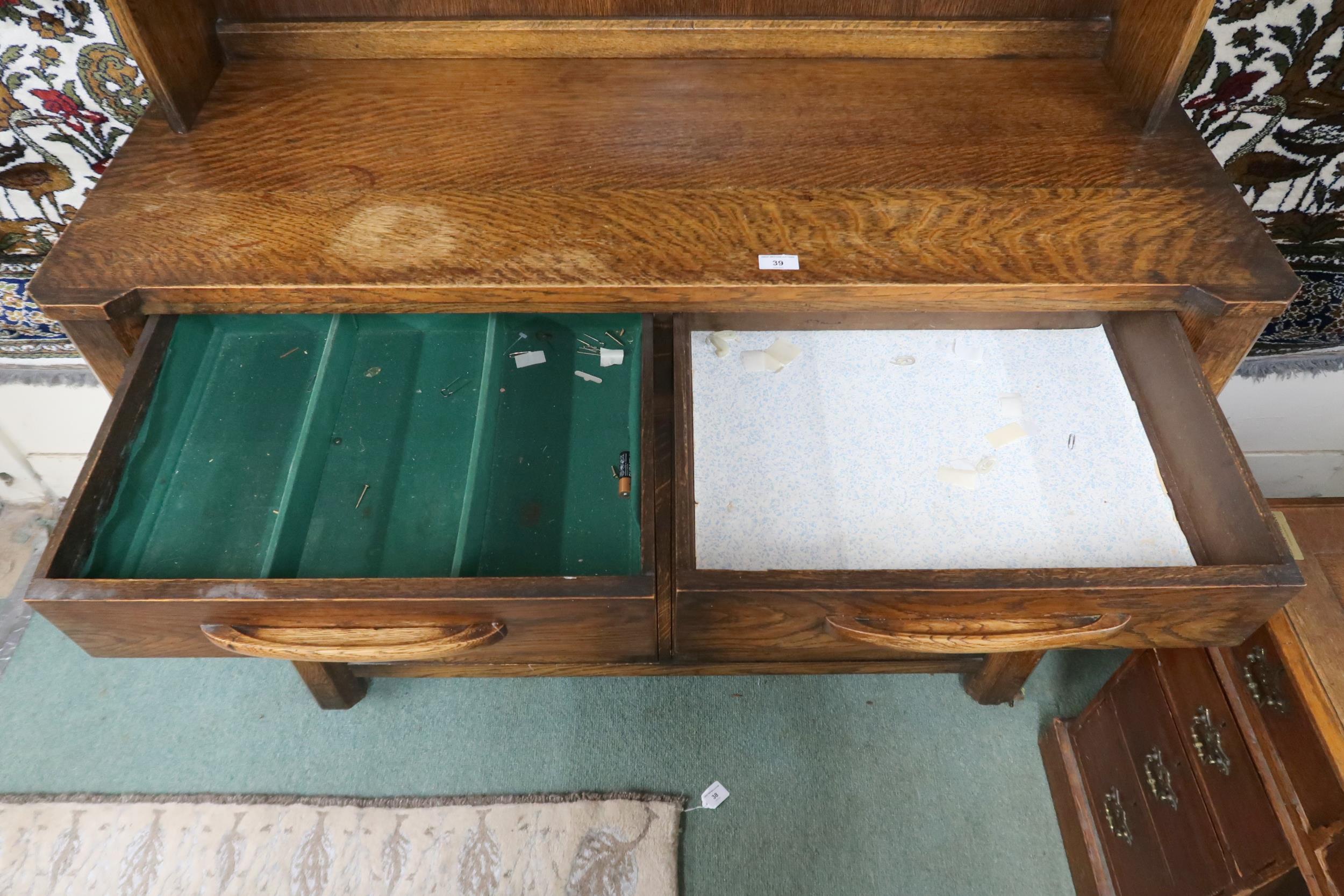 A 20th century oak sideboard with arched shelved back on base with pair of drawers over pair of - Image 3 of 3