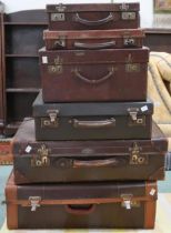 A lot of six assorted leather travel/suit cases (6) Condition Report:Available upon request