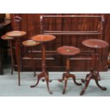 A mixed lot to include three assorted mahogany tripod wine tables, three tier cake stand and a