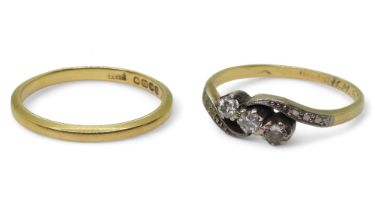 An 18ct gold vintage diamond three stone ring set with estimated approx 0.25cts, size O1/2, and an