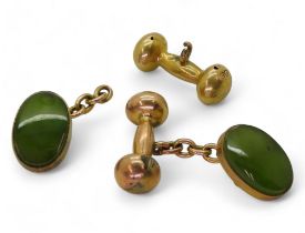 A pair of 9ct gold green hardstone cufflinks, weight 4.4gms   Condition Report:Available upon