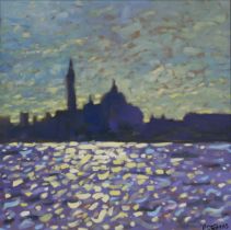 PAUL STEPHENS (ENGLISH b.1957)  VENICE   Oil on panel, signed lower right, 39 x 39cm   Inscribed