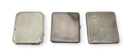 A silver cigarette case, by Fred H Adams & Co, Birmingham 1949, of canted form, with engine-turned