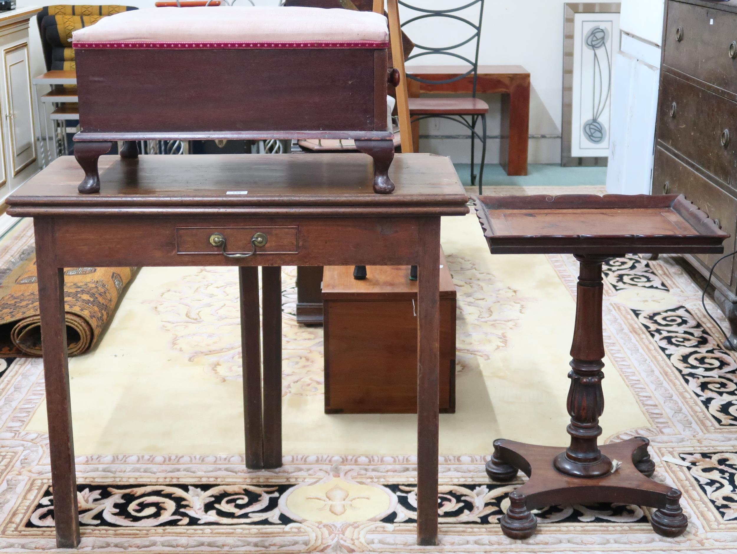 A mixed lot to include a 19th century ash fold over tea table, 74cm high x 86cm wide x 43cm deep,