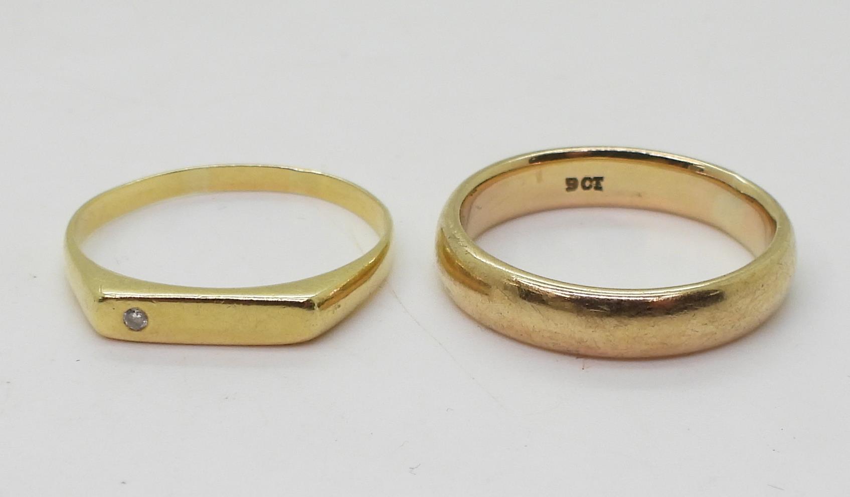 A 9ct gold wedding ring, size v1/2, weight 6.1gms, together with a bright yellow metal diamond - Image 2 of 3