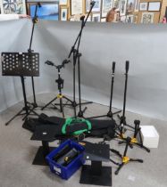 A lot comprising a quantity of professional studio equipment with Hercules guitar stands,  mike