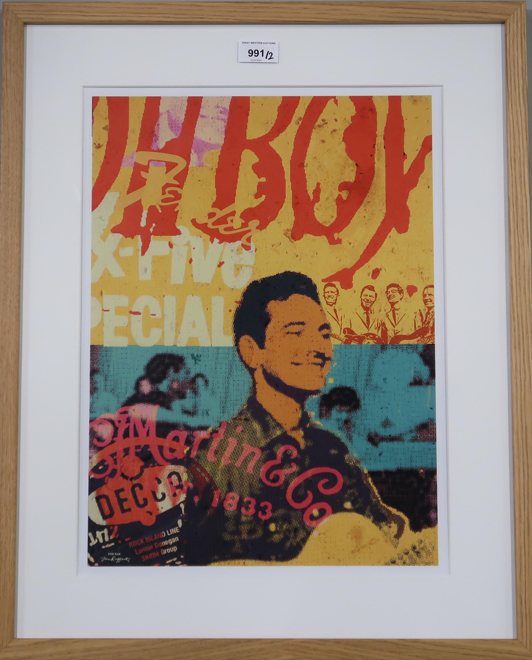 JIM RAFFERTY (CONTEMPORARY SCHOOL)  LONNIE DONEGAN  Print multiple, 46 x 34cm  Together with a - Image 2 of 3