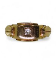 A bright yellow metal ring, set with a grain set diamond of estimated approx 0.05cts, finger size P,