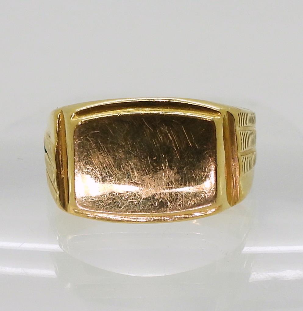 A bright yellow metal signet ring, (stamped 22c) size W, weight 11.8gms Condition Report:Available - Image 2 of 4