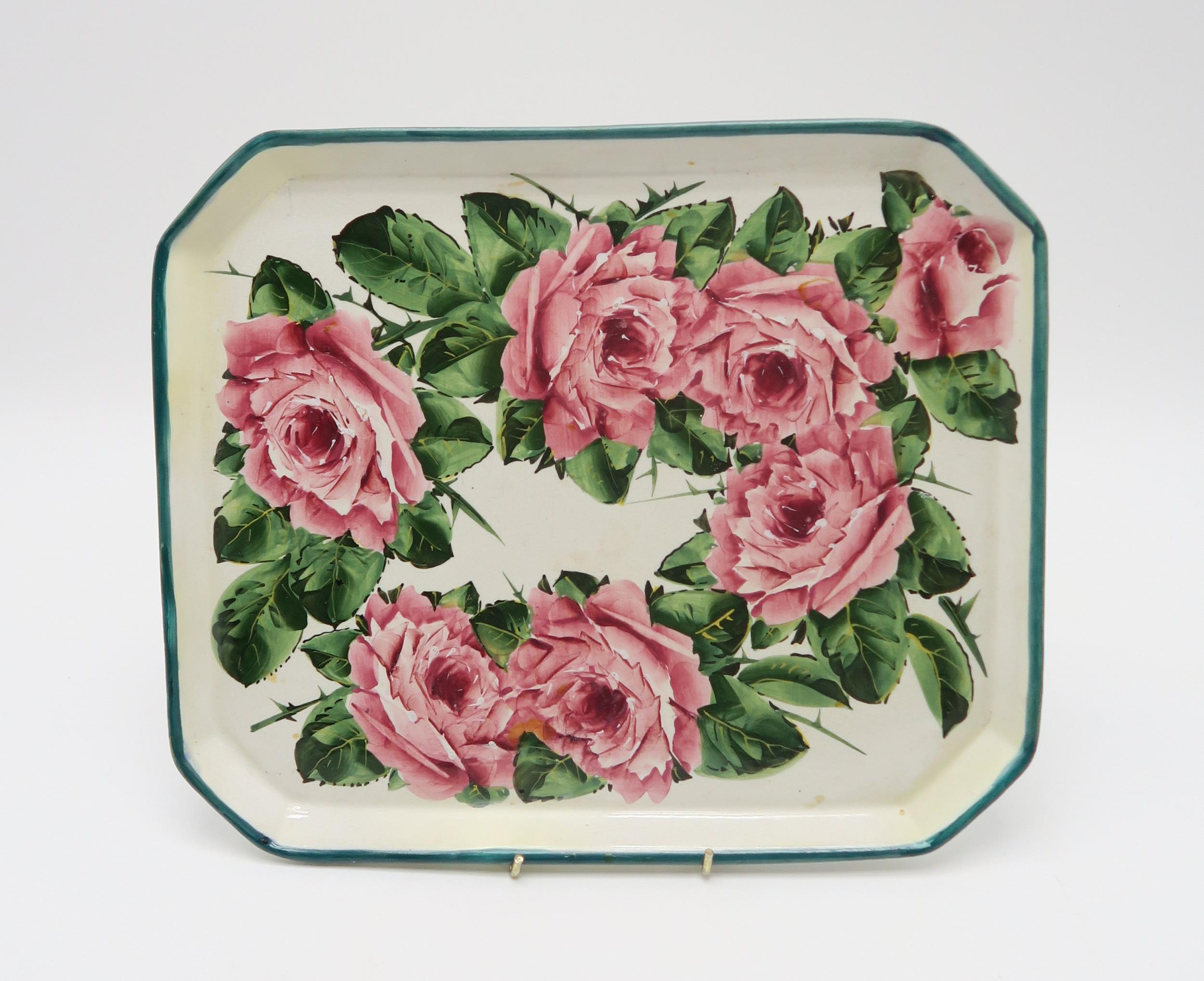 A collection of Wemyss ware including a cabbage rose decorated tray 30cm x 25cm, a pair of wavy - Image 2 of 9