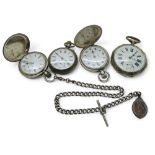 Four silver pocket watches, A large Tissot open face with an engraved horse to the case, a double