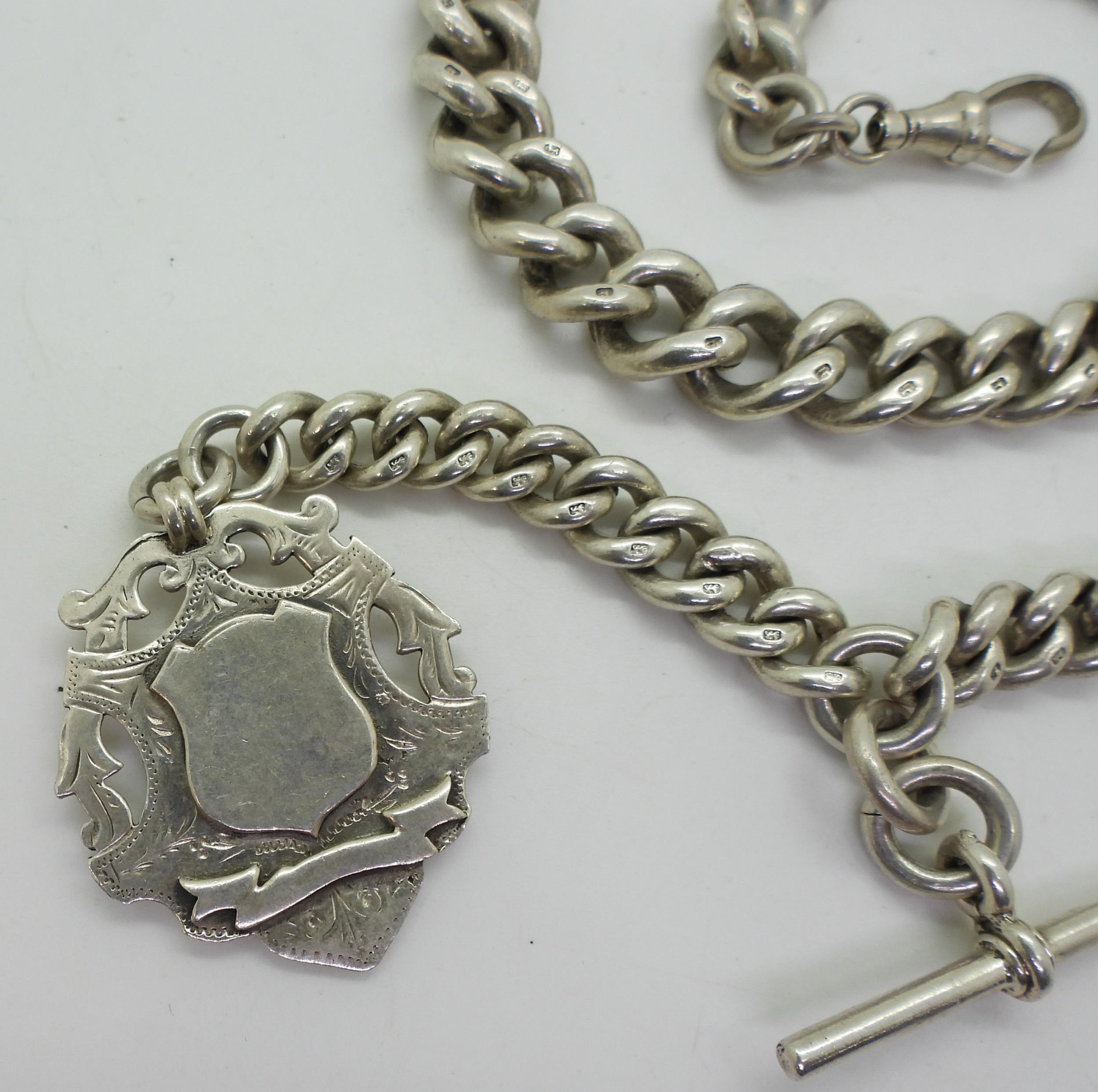 A heavy silver tapered fob chain with silver medallion, hallmarked to every link, tapers from 12.1mm - Image 3 of 4