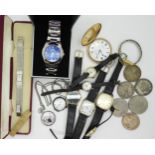 A silver Canadian Totem Pole 1958 Dollar coin, a braille pendant watch, a gold plated Muir & Sons