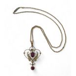 A 9ct gold pink glass gem and pearl Edwardian pendant, with 43cm, 9ct gold vintage chain, weight 4.