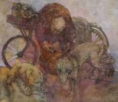 ANDA PATERSON RSW RGI (SCOTTISH 1935-2022)  THE BICYCLEMAN OF KEURIG STREET, GLASGOW  Watercolour