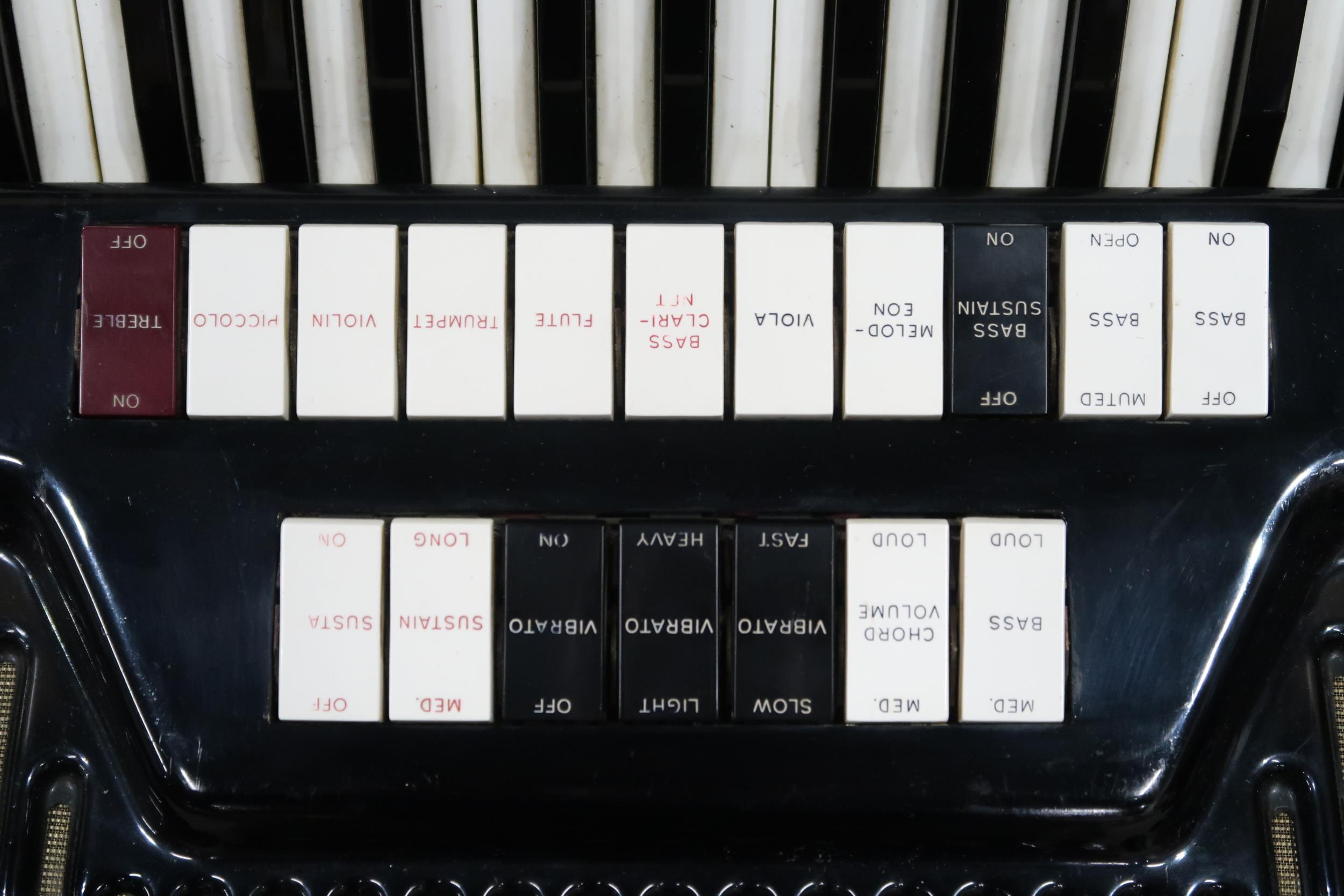 CORDOVOX a Cordovox 120 bass 41 key piano accordion with case  In 1962, a Farfisa technical team led - Image 2 of 9