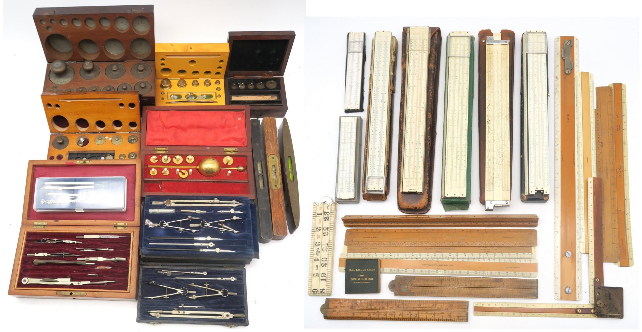 A Sikes Hydrometer retailed by J. Lizars, Glasgow & Edinburgh, assorted cased weights, various