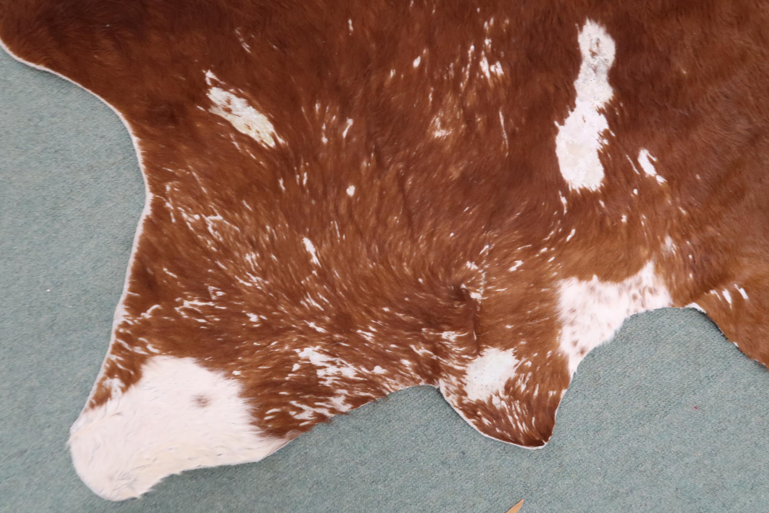 A contemporary brown and cream tanned cowhide rug, approximately 247cm long x 217cm wide Condition - Image 3 of 4