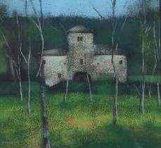 PETER NARDINI (SCOTTISH b.1947)  CHATEAUX IN THE WOODS  Acrylic on board, signed lower left, 26 x