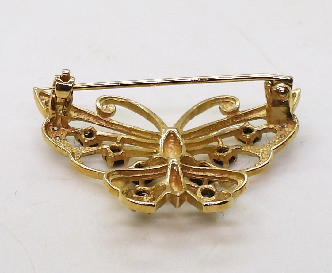 A 9ct gold sapphire and diamond set butterfly brooch, 3.3cm x 2..4cm, weight 4.7gms Condition - Image 3 of 4
