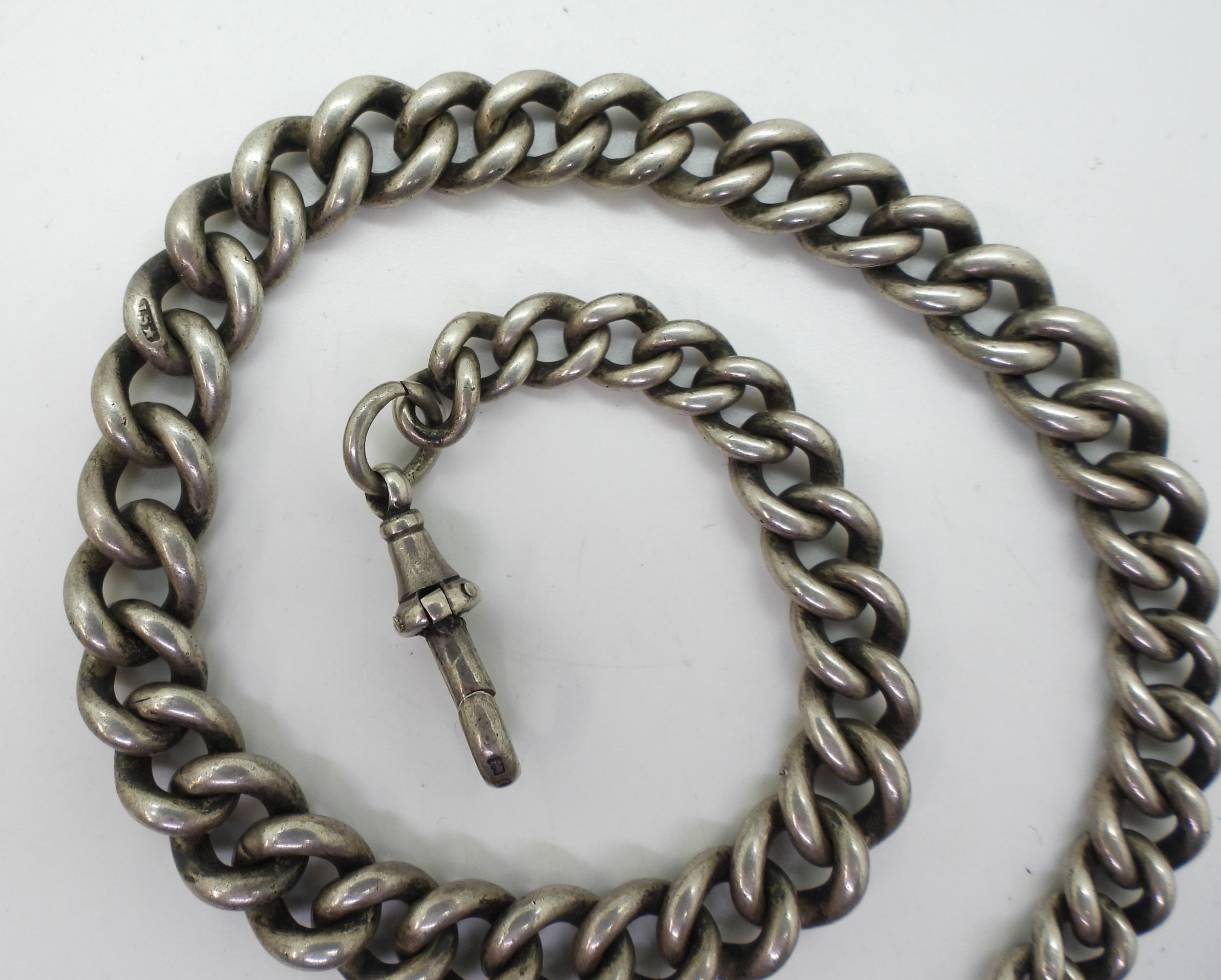 A heavy silver tapered fob chain with silver medallion, hallmarked to every link, tapers from 10.4mm - Image 2 of 4