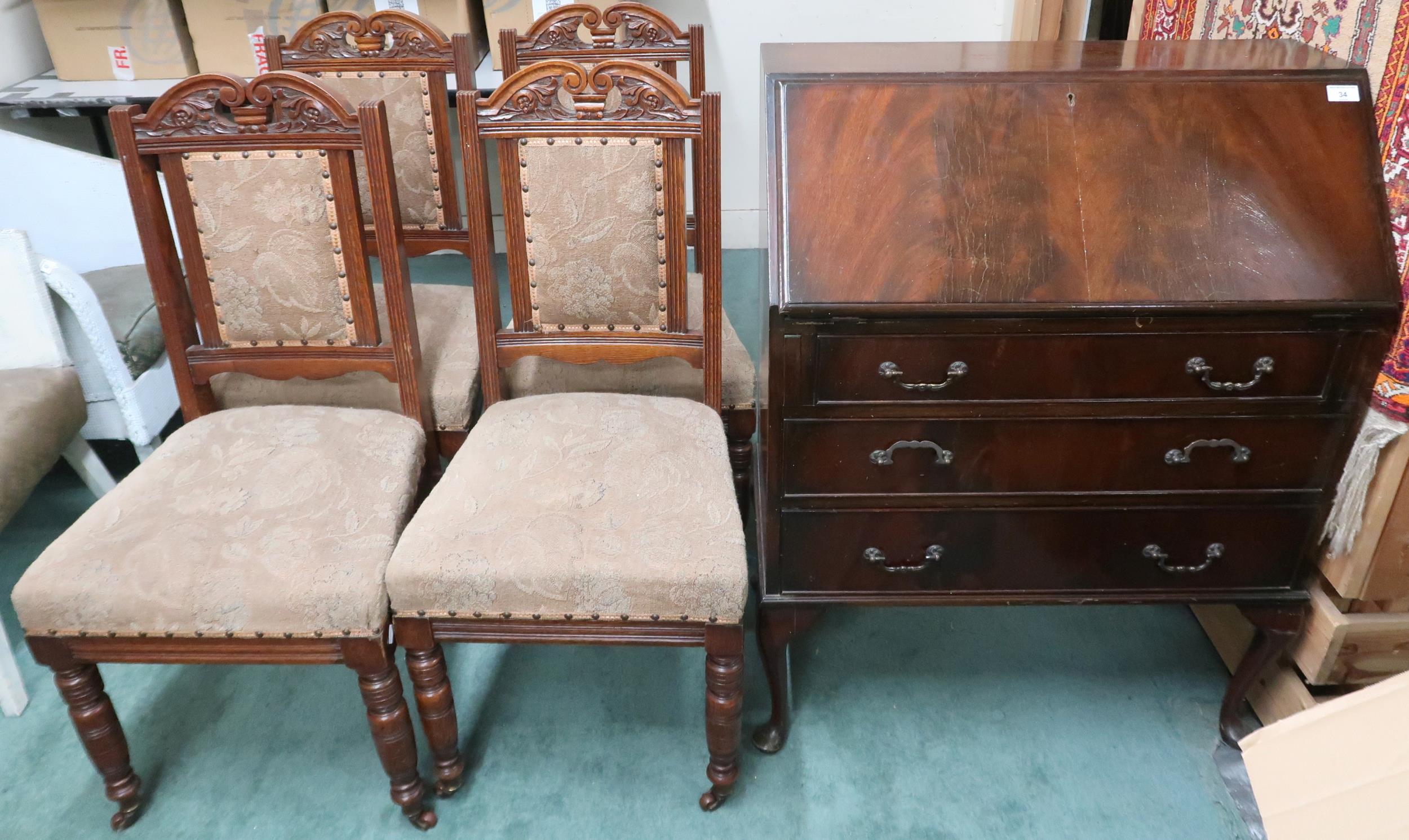 A lot of four Victorian oak dining chairs, 99cm high, 20th century gilt painted vanity mirror and