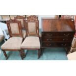 A lot of four Victorian oak dining chairs, 99cm high, 20th century gilt painted vanity mirror and