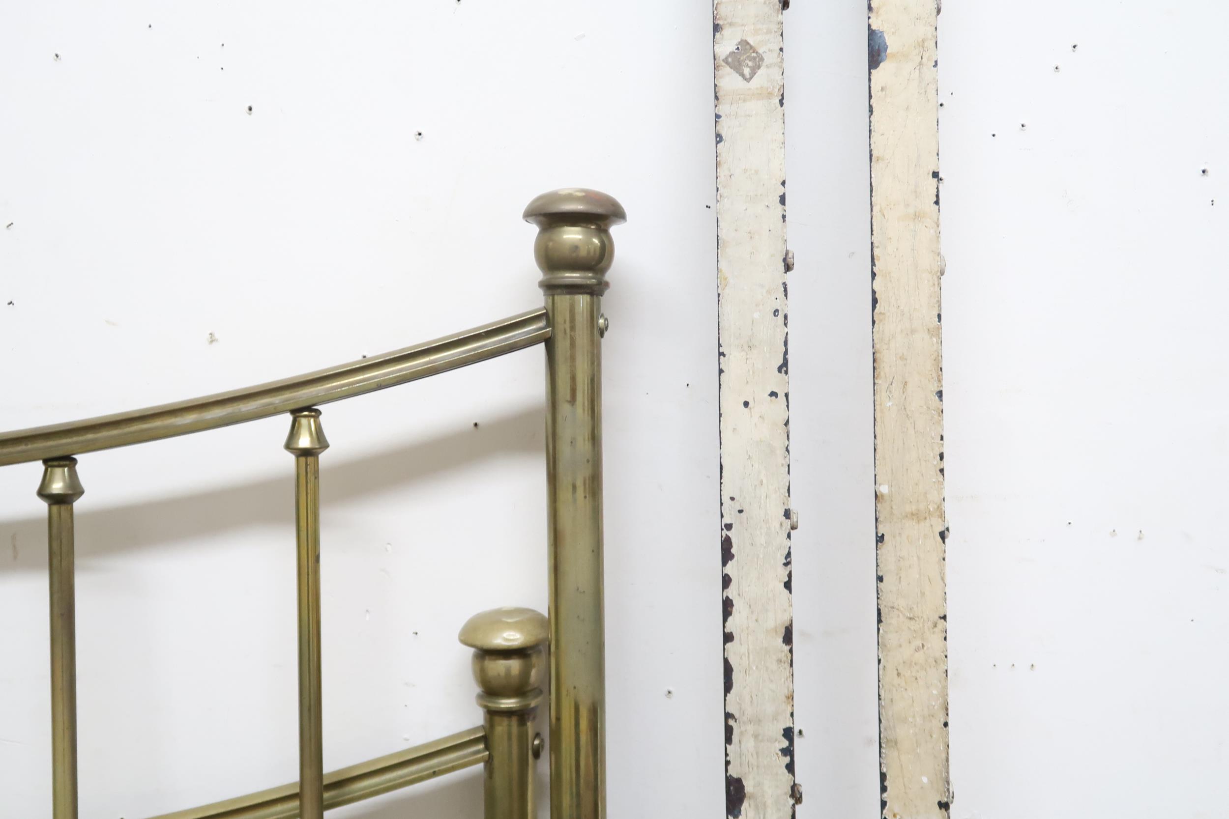 A Victorian brass framed tester sized bed frame with cast iron side rails, 141cm high x 140cm wide x - Image 2 of 2