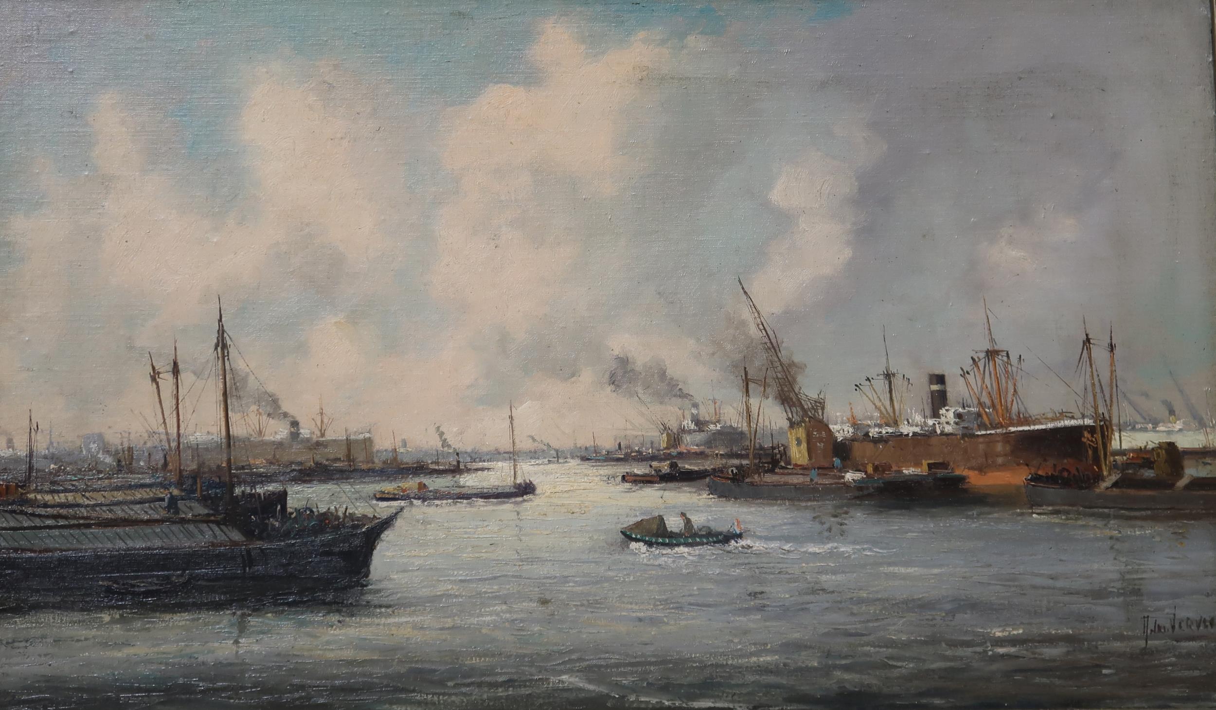 ADRIANUS VERVEEN (DUTCH 1912-1988)  ROTTERDAM HARBOUR SCENE  Oil on canvas, signed lower right, 58 x