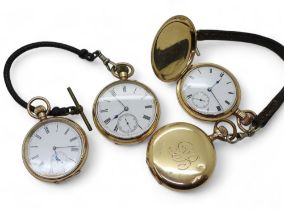 Two full hunters and two half hunter gold plated pocket watches, Am Watch Co 'Royal', Waltham, Elgin
